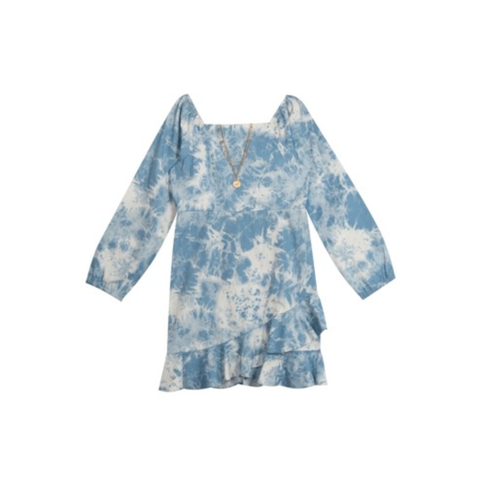 Rare Editions Big Girls Acid Wash BalloonSleeves and Ruffles Skater Dress Size 8